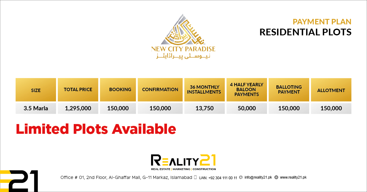 New city Payment plan Residential limited plots